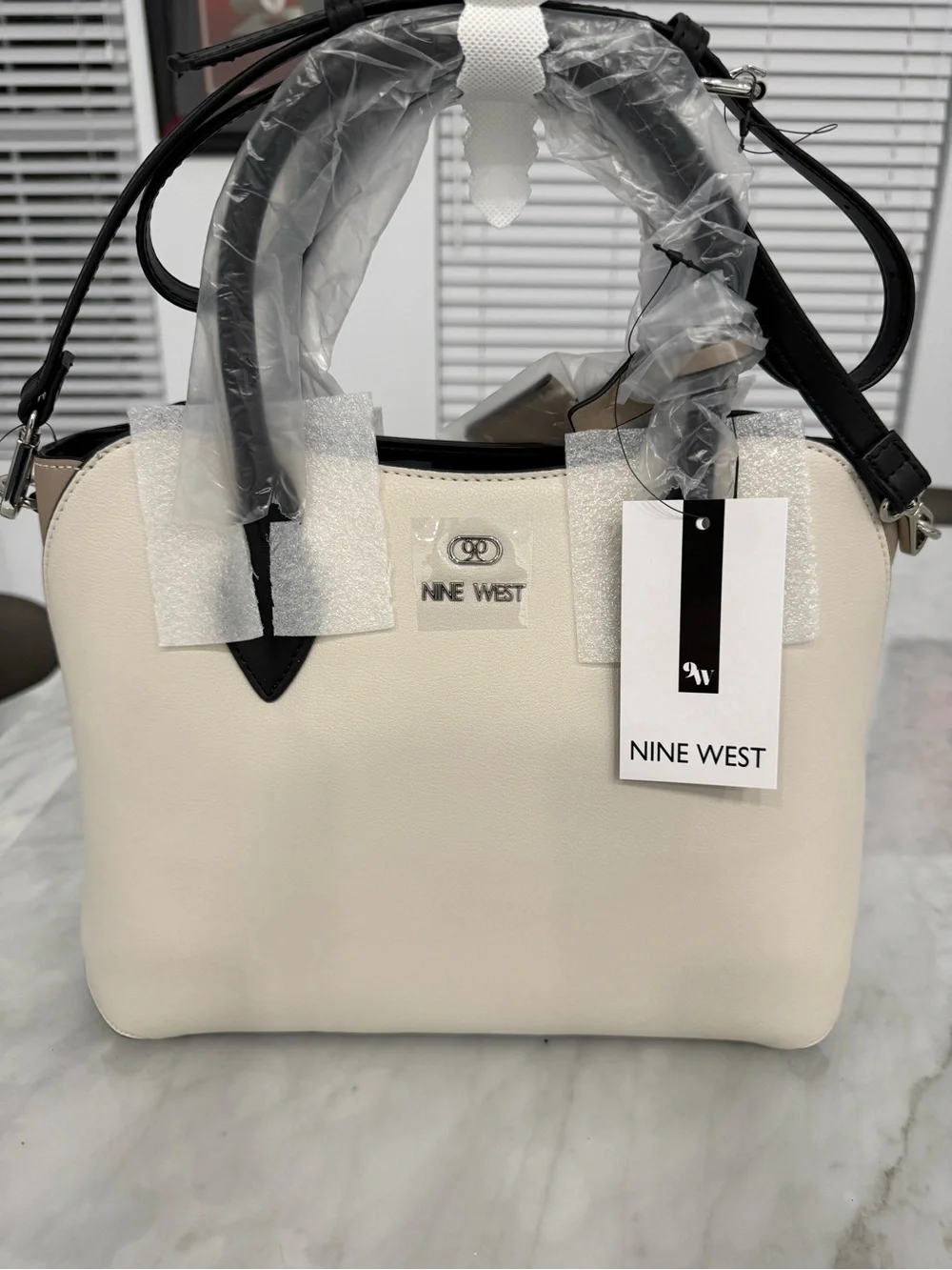 Nine West Cream Satchel with Black Handles